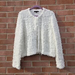 Ann Taylor The Shimmer Textured Tweed Sweater Jacket XXL Off White